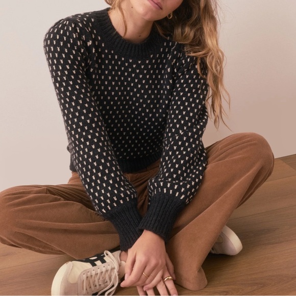 Marine Layer Alma Puff Sleeve Black and White Crew Neck Sweater XL NWT - Picture 3 of 11